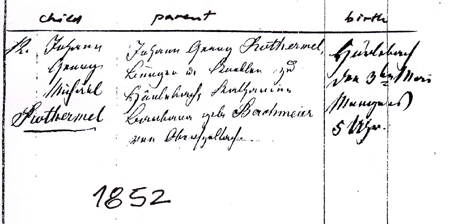 Individual birth registration 1852 - Johann Georg Michael