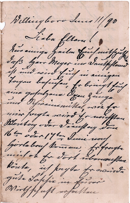 Letter from Michael Wellingborough 1890