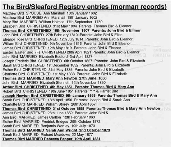 Some old Bird records compiled by the family a few years ago