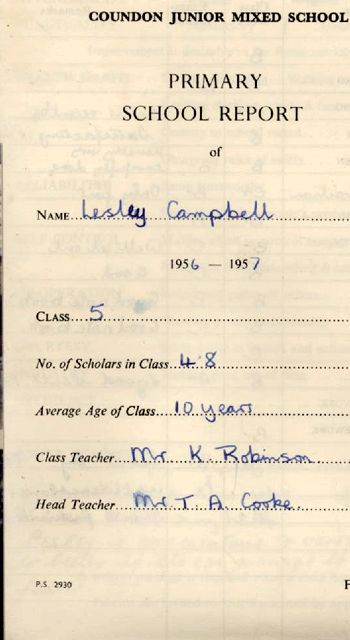 Ian's sister Lesley - school report 1957